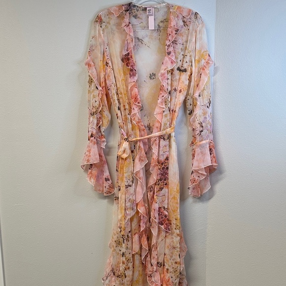 NWT Victoria's Secret Floral Ruffle Sheer Long Robe M/L - Picture 3 of 9